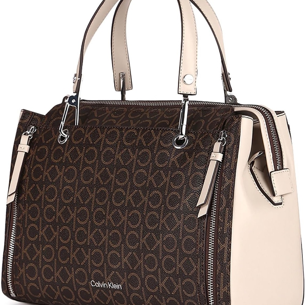 Calvin Klein Signature Brown and Cream Satchel